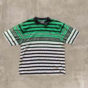 Southpole Y2K Striped Polo Shirt Green Black White